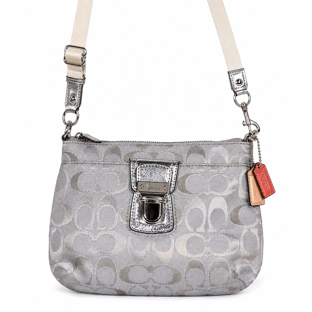Coach Poppy Signature Metallic Swingpack Crossbody Bag Dove Grey 47018